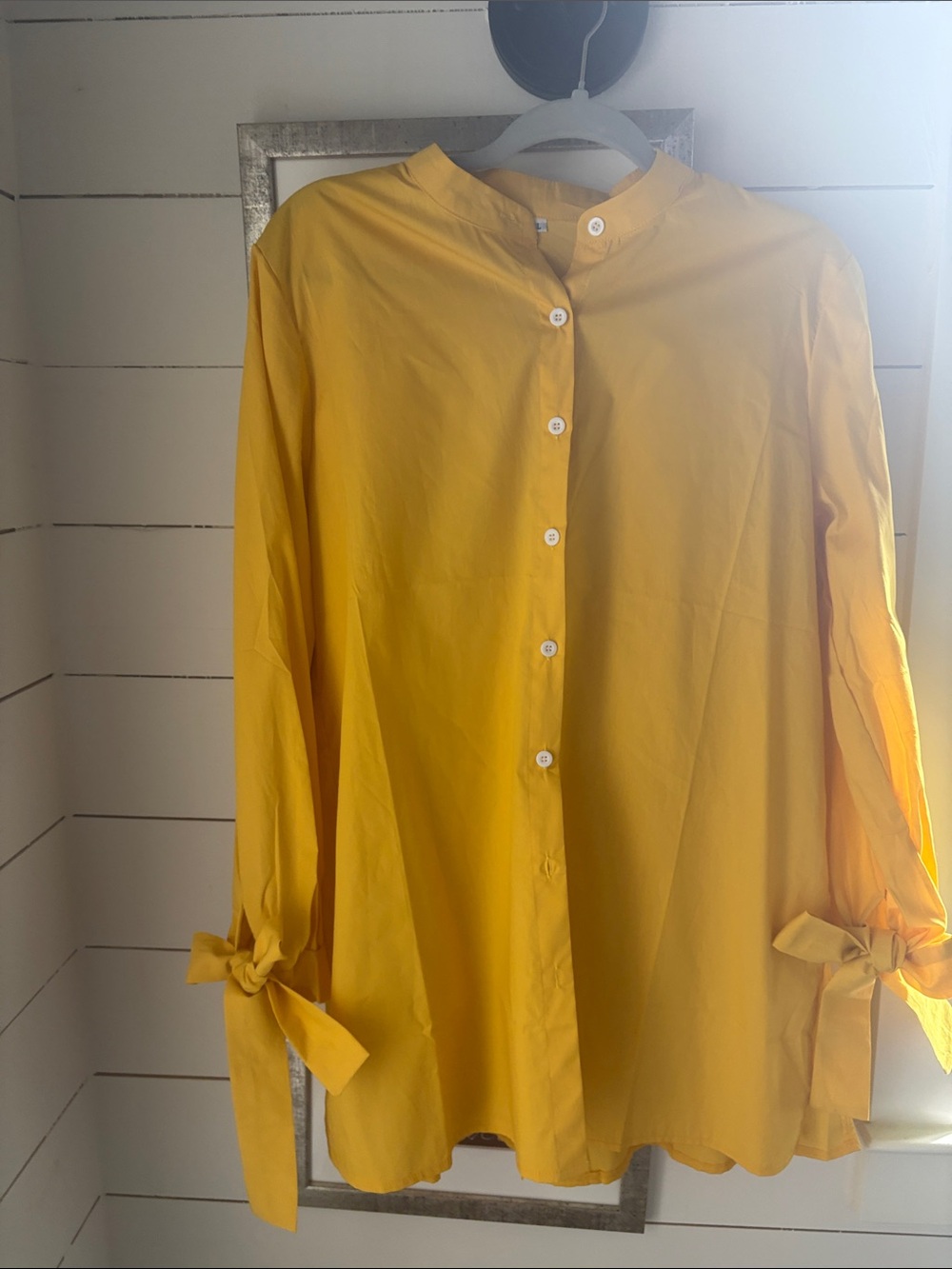 Bright Yellow Tie-Sleeve Button-Up Shirt